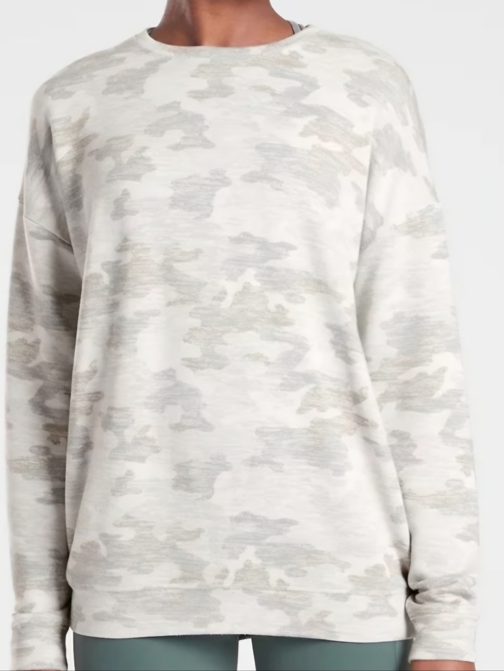 Athleta - Women's Heathered Light Gray Camouflage Crewneck Sweater